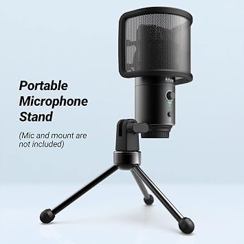 FIFINE Anti-Slip Rubber Stand Tripod Stand for Standtop Microphone, Sturdy Metal Structure, Foldable Table Microphone Stand for Gaming, Podcasting, Meetings, Chat