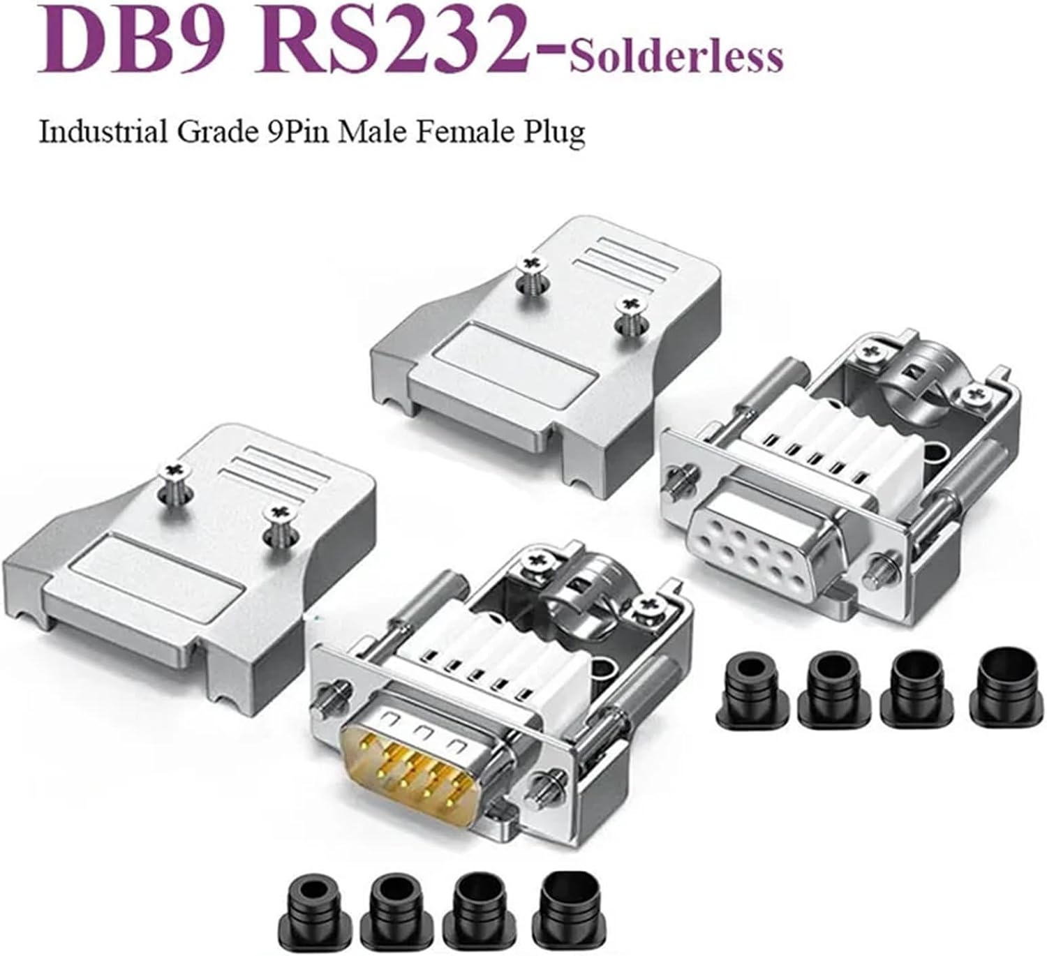 9Pin RS232 Connector Mini DB9 Male Female Solderless Joint Plug Industrial Grade Upgraded Universal 485/422 Serial Port Adapter(Female-Solid Pin)
