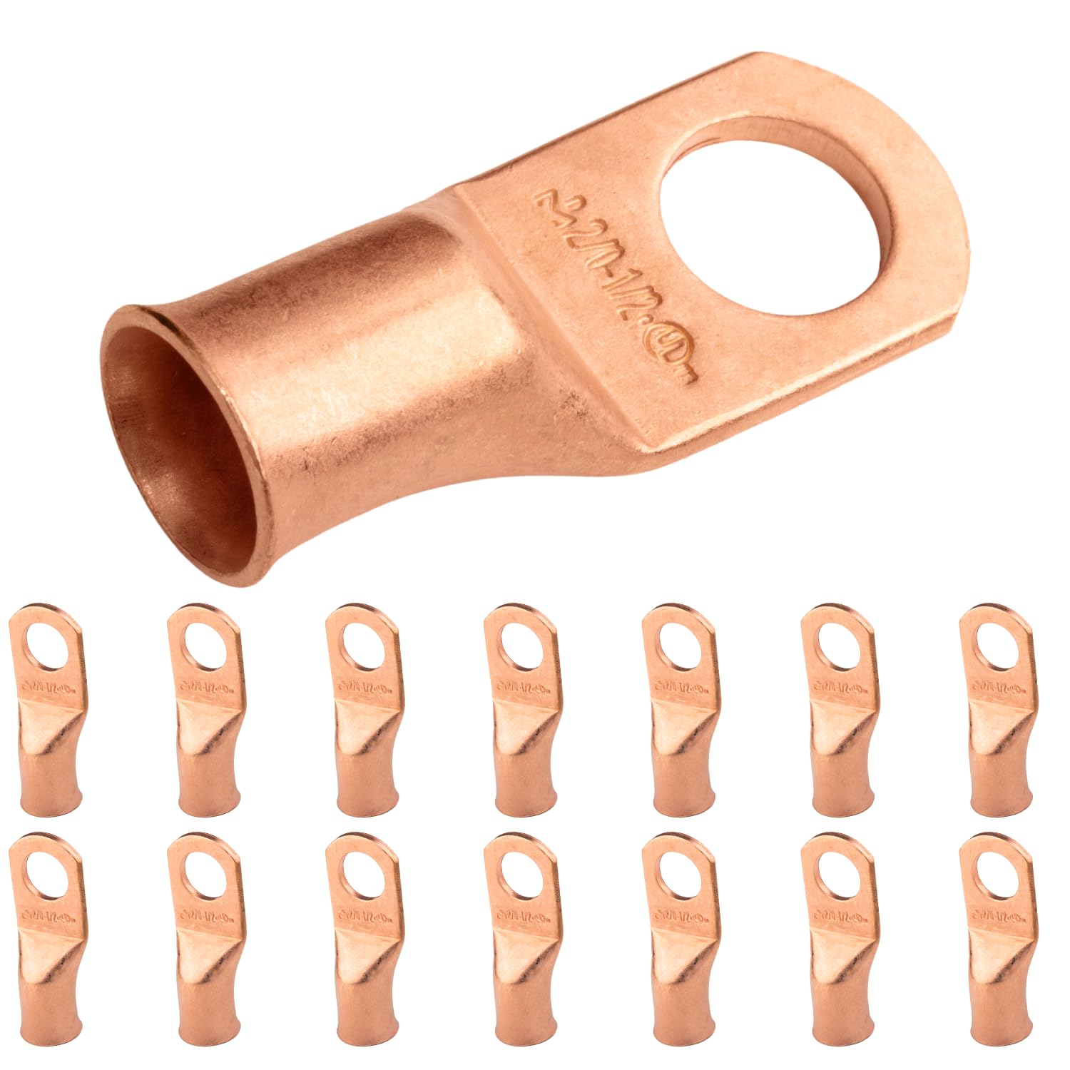 SELTERM 2/0 AWG (70 mm²) - 1/2" (M12) ⌀ Hole UL Heavy Duty Wire Lugs, Battery Cable Ends, Bare Copper Eyelets, Tubular Ring Terminal Connectors [B81] - 15 Pack
