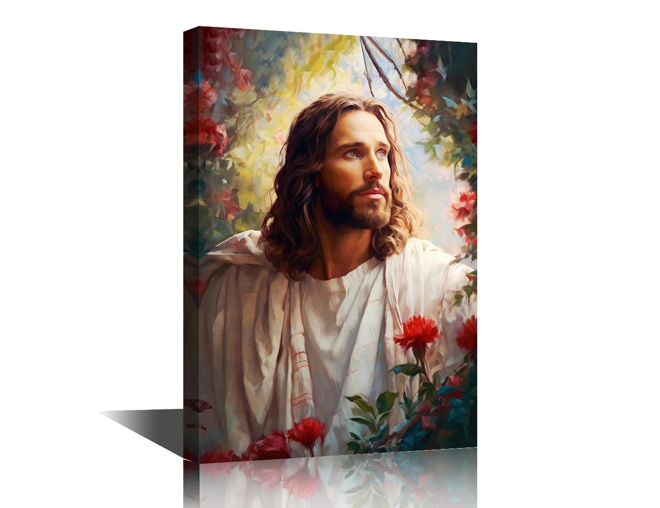 TISHIRON Jesus Christ Holy Cross Wall Art Painting Jesus Bedroom Living Room Wall Decor Flowers Framed Modern Pictures Prints Artwork for Wall Decor Bathroom Office Decorations (12''Wx 18''H)