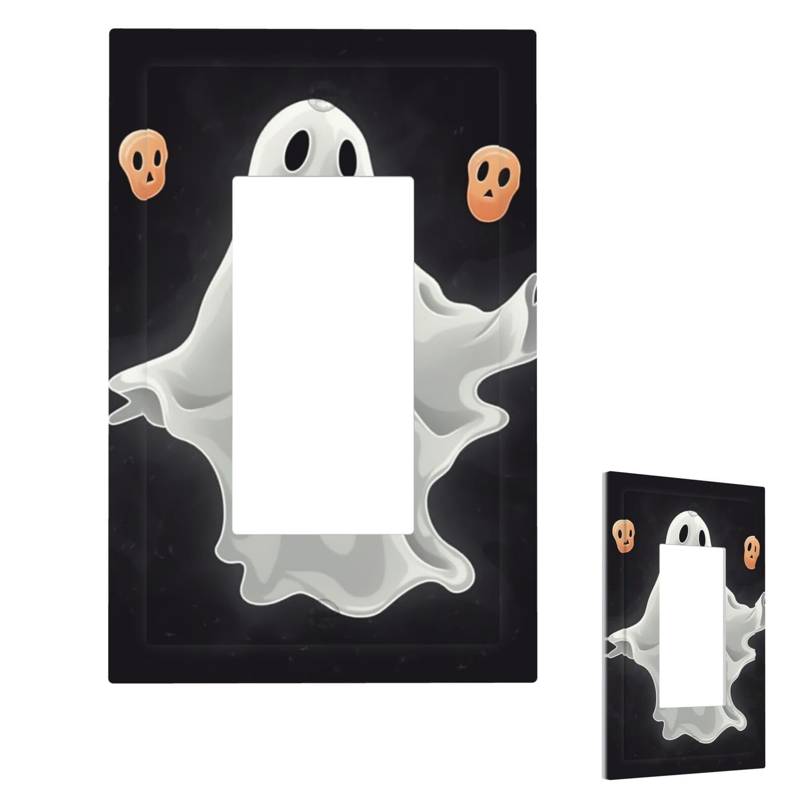 Black and Halloween Ghost Wall Plate Cover 1 Gang, Modern Decorative Light Switch Cover Unbreakable Receptacle Outlet Covers for Living Room Bedroom Decor