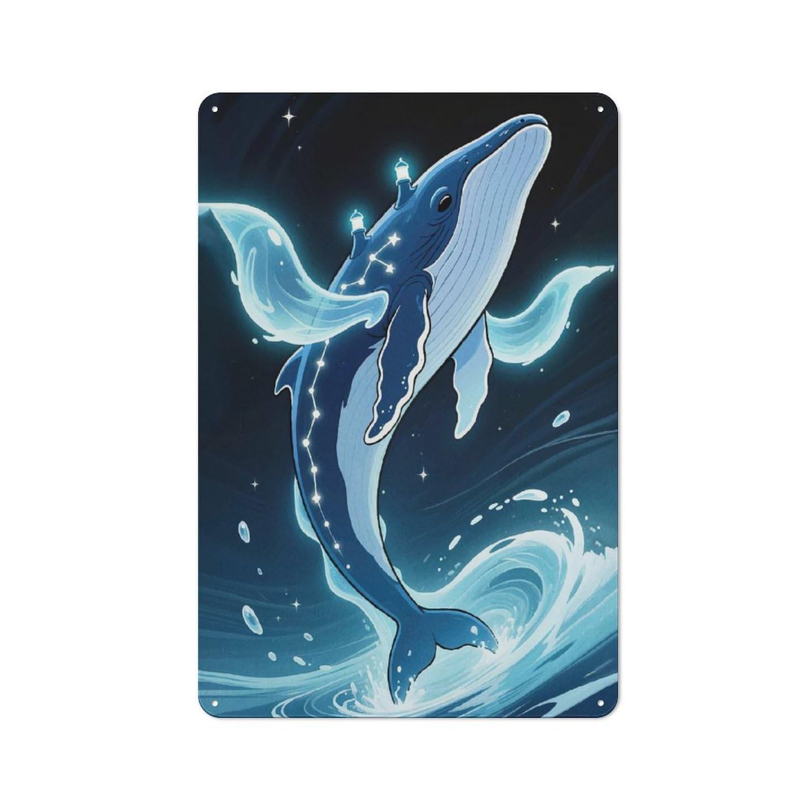 Junmoney Whale Constellations Lighthouses Retro Tin Sign 30X20cm For Living Room Or Hallway, Gift For Living Room Decor Lovers During The Christmas Season