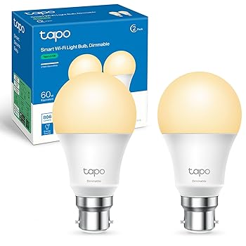 Tapo Smart WiFi Light Bulb B22 8.3w Dimmable Soft Warm White (Pack of 2)