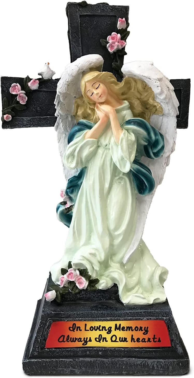 CT DISCOUNT STOREAngel Garden Statues Sympathy Gift -Cementary Decoration, Memorial Statue for Home Garden -Express Your Sympathy with Condolence Gifts, Berreavement Gifts, (Angel Cross)