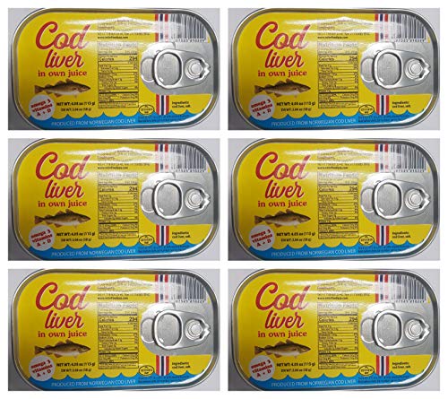 Cod Liver in Own Juice 4.05 oz can From Norway pack of 6