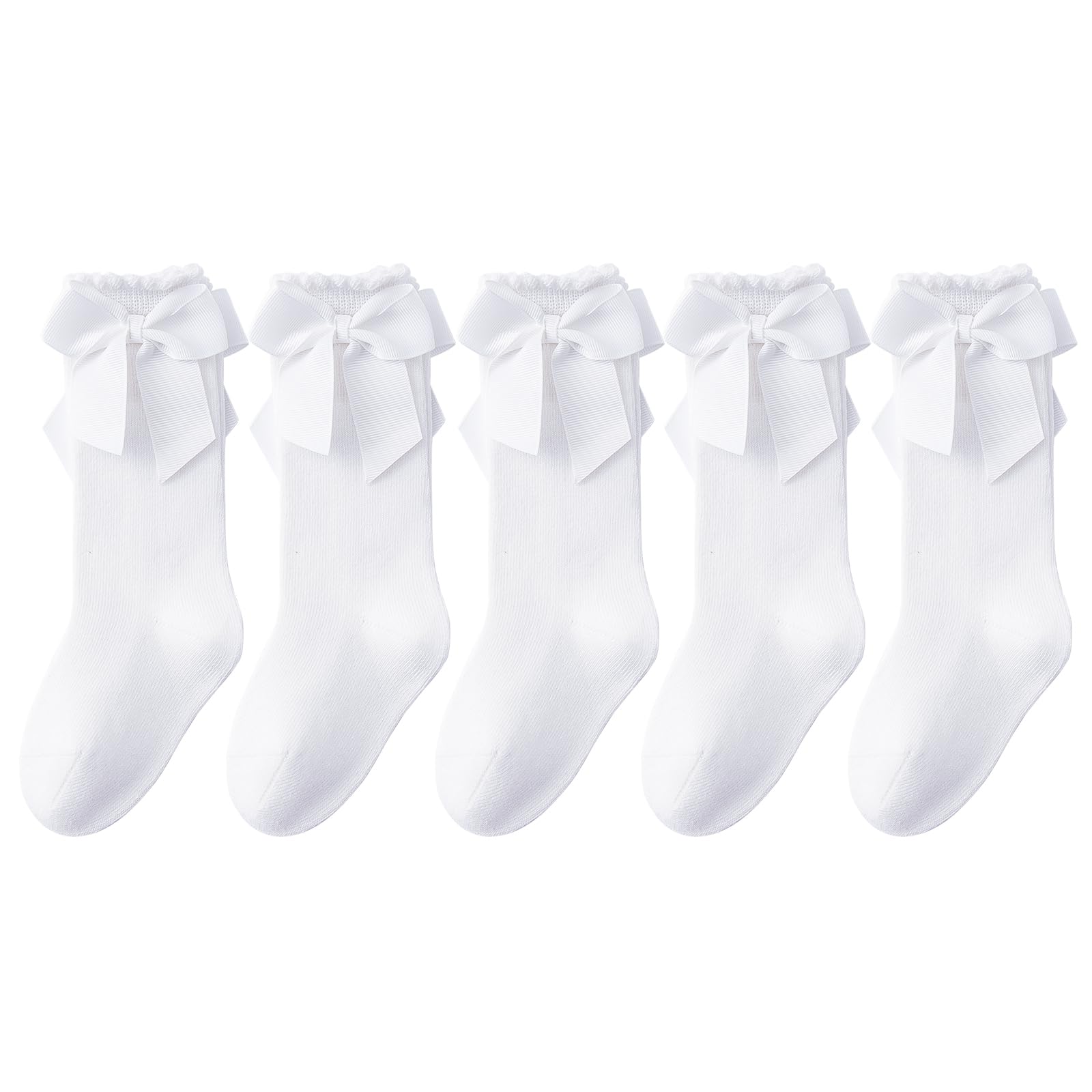Mini Angel Baby Knee High Socks - Toddler Long Cotton Tube Stockings With Bow Ruffles for Girls - Infant Dress Socks