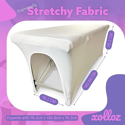 Miniatura 4 de Funda para mesa de masaje, cubierta elástica blanca de 6 pies para cama de masaje, cubierta de cama de pestañas para spa o salón, envoltura de mesa