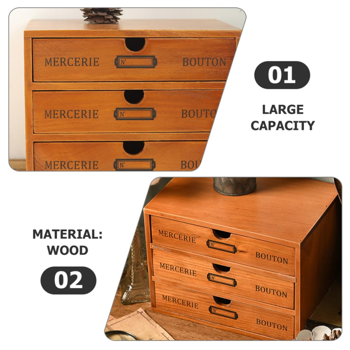 Caja de Almacenamiento de Cosméticos y Papelería con Cajones, Organizador de Madera para Escritorios y Salas de Estudio