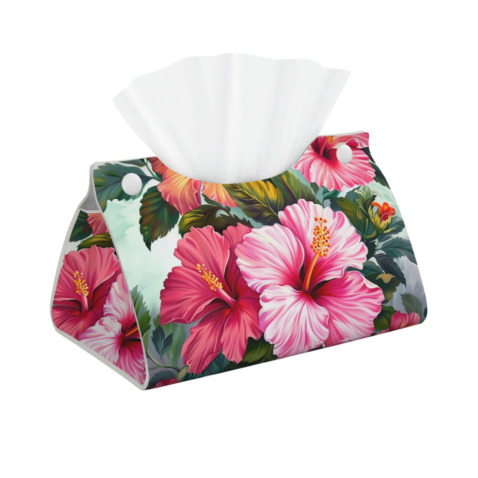 Hibiscus Flowers art Print Tissue Box Cover Foldable Tissue Storage Box Leather Tissue Cube Box Holder for Living Room Bedroom Office Car Home Decor