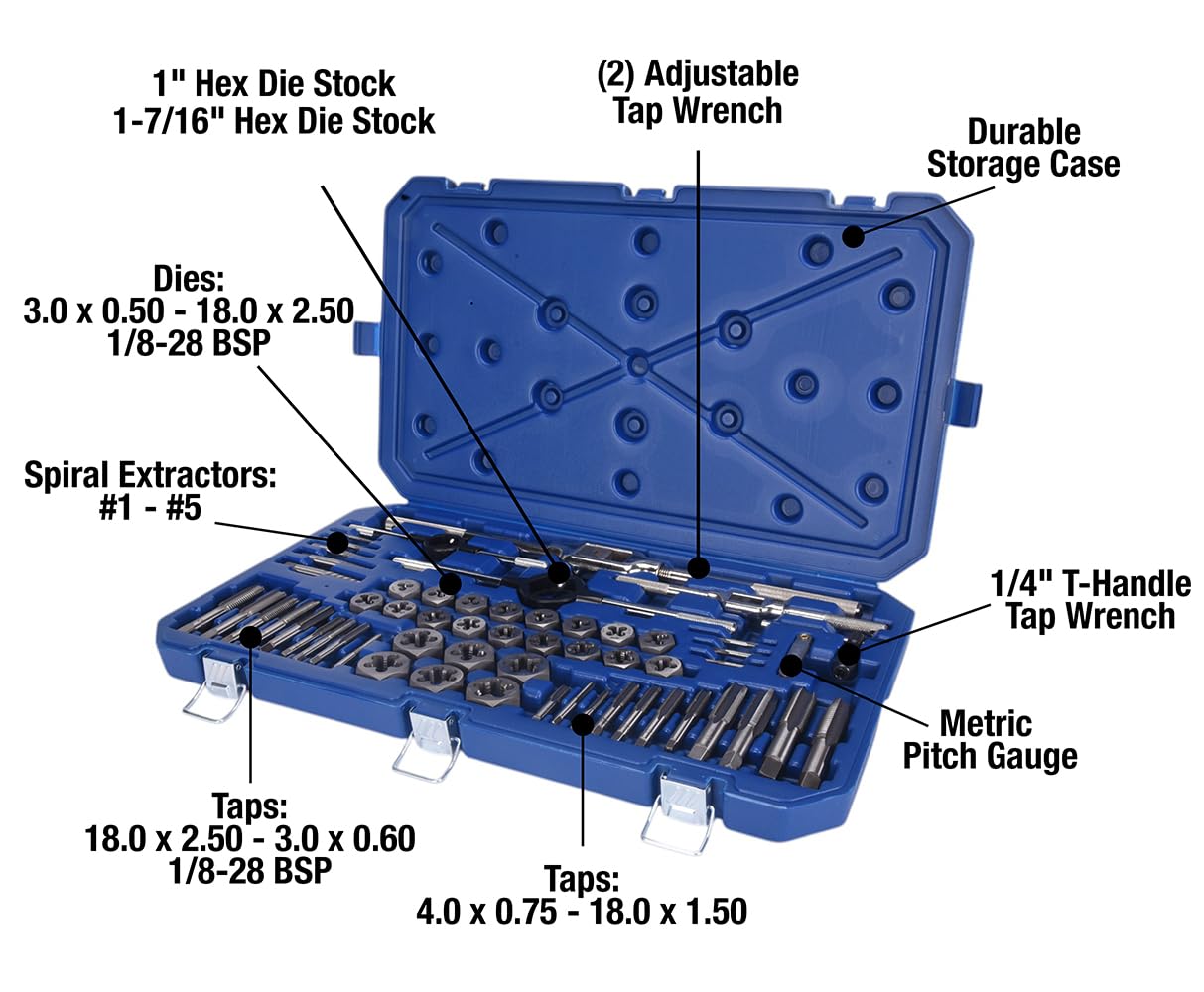 Century Drill & Tool Metric Tap and Die Set, 58-Pc Heat Treated