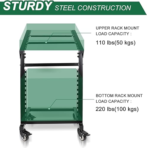Miniatura 6 de Soporte para mezclador de DJ 12U, soporte rodante, carrito de escenario, montaje en rack ajustable para cabina de estudio de música, gabinete de