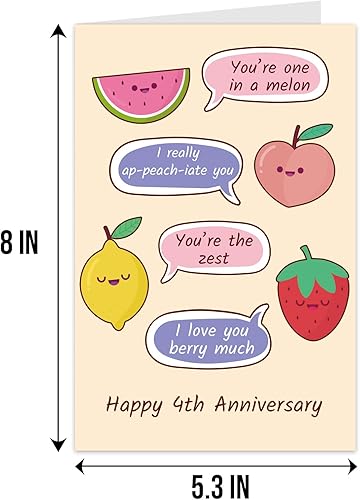 Miniatura 2 de Qiliji Tarjeta de 4 aniversario para marido y esposa, divertida tarjeta de aniversario de 4 aniversario de boda, tarjeta de juego de palabras de