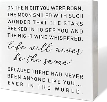 Nursery Desk Wooden Box Sign Decor - On The Night You Were Born, Neutral Nursery Decor - Desk Decoration & Baby Shower Gifts for New Baby Boys & Girls