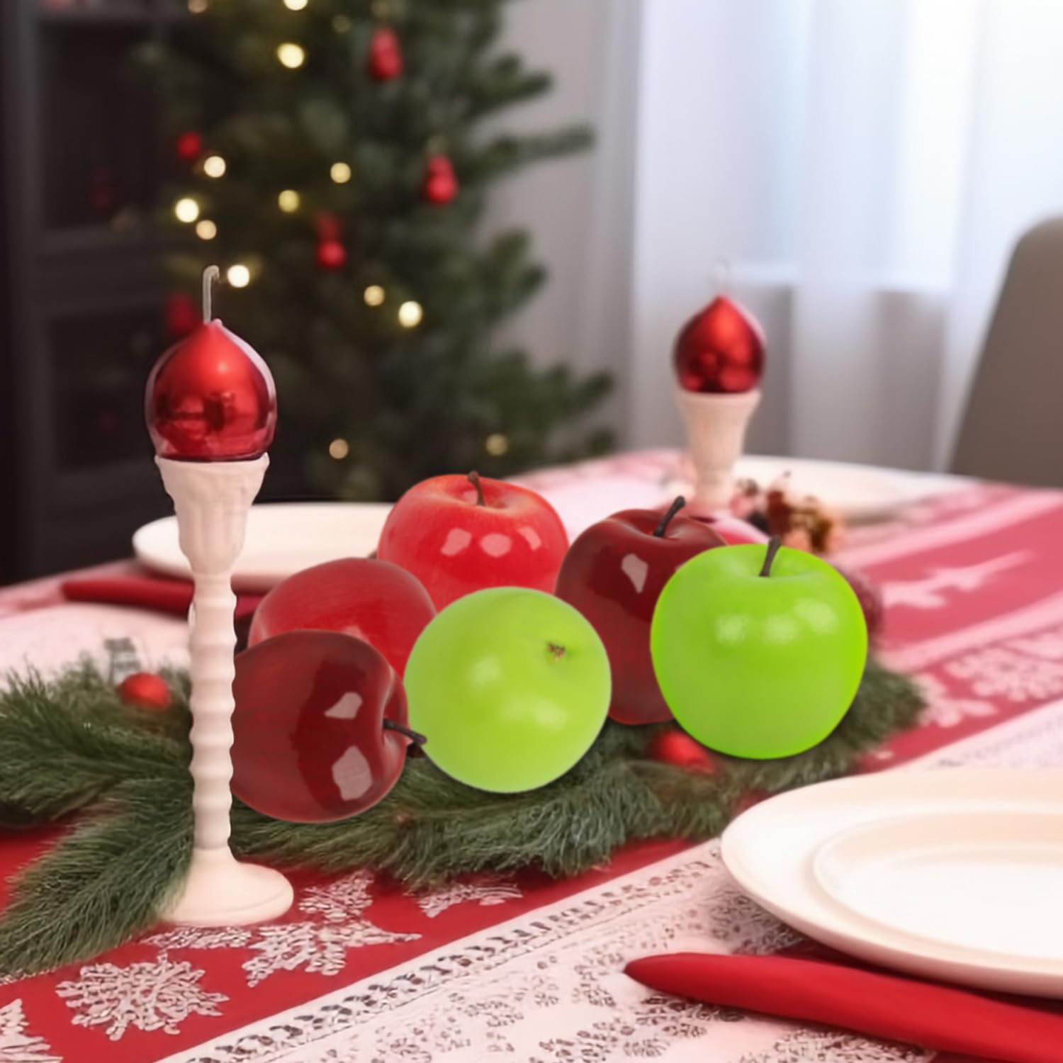 Nsmykhg Fake Fruit Artificial Apples Set of 9 - Lifelike Faux Apples, Realistic Fruits for Kitchen Decor, Party Props & Home Decoration, 2.5 Inch Decorative Apple Ornaments