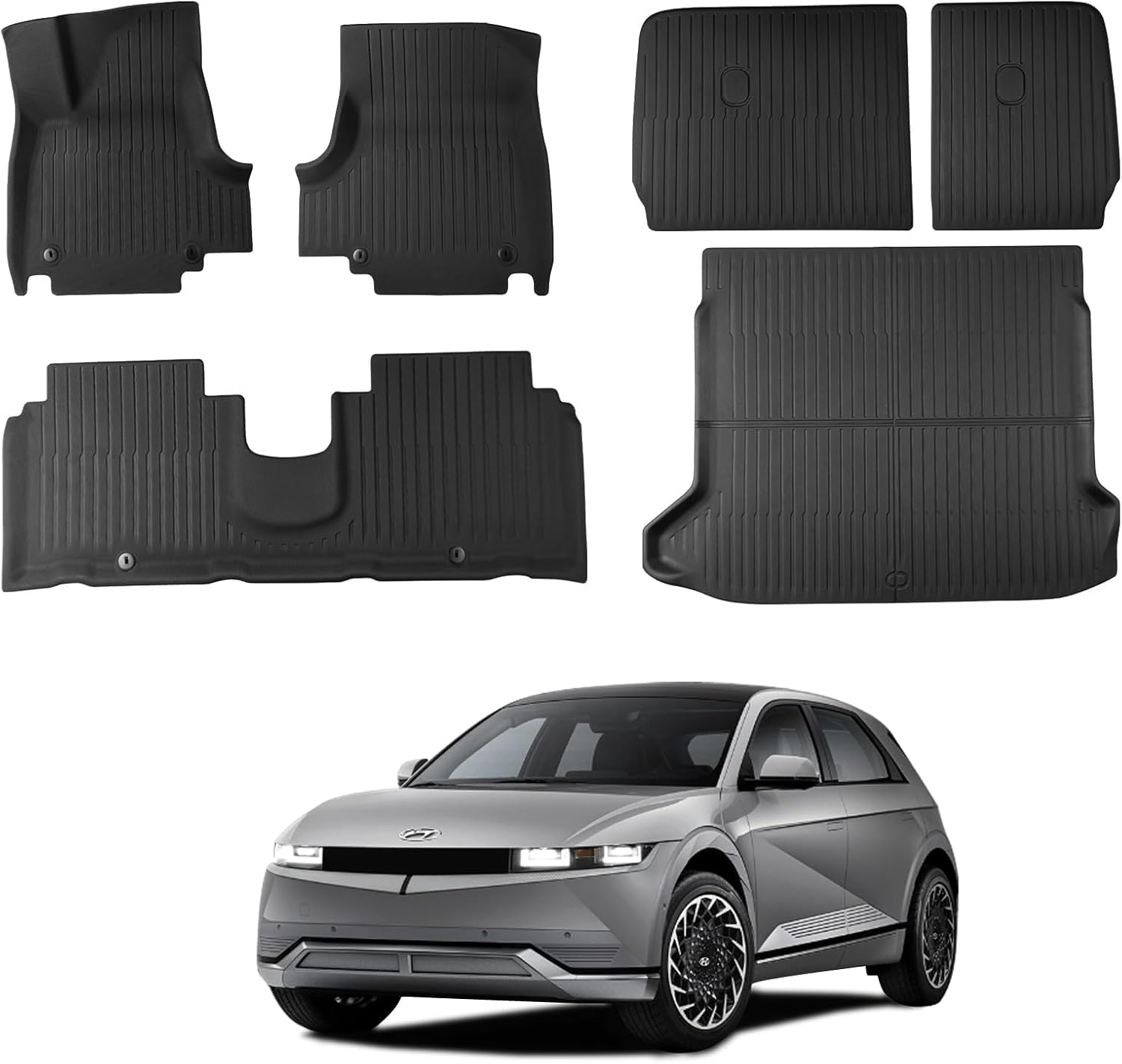 Ecarzo Floor Mats Compatible with Hyundai Ioniq5 Limited 2025-2021 Accessories All-Weather Front Rear Cargo Liner Full Set Heavy Duty Trunk Protection Backrest Mats Slide Console Version (6 PCS)