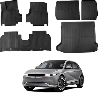 Ecarzo Floor Mats Compatible with Hyundai Ioniq5 Limited 2025-2021 Accessories All-Weather Front Rear Cargo Liner Full Set Heavy Duty Trunk Protection Backrest Mats Slide Console Version (6 PCS)
