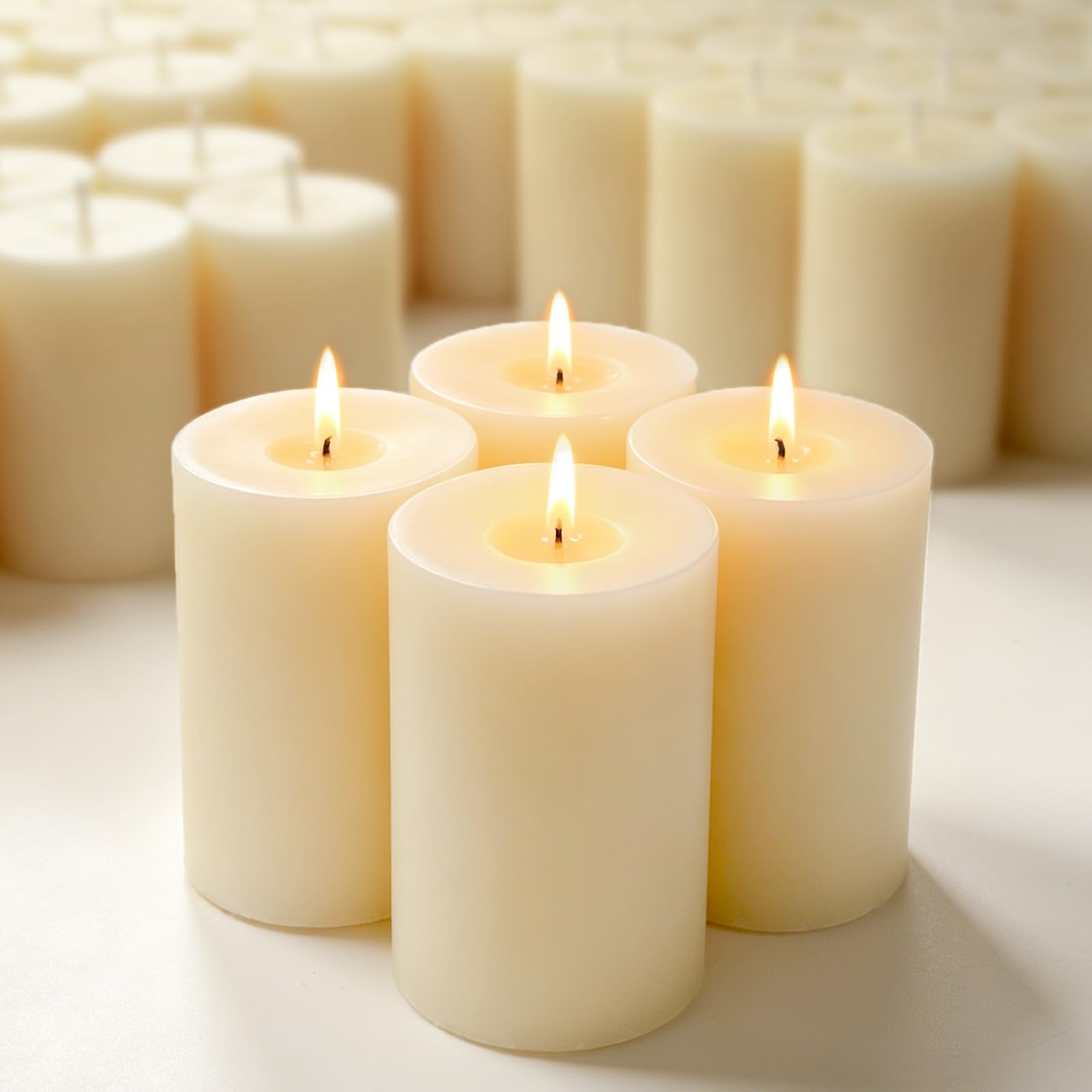 DEYBBY Set di 4 candele a colonna in cera d'api bianco avorio, 5,1 x 7,6 cm, candele in pura cera d'api con profumo naturale per decorazione oscurante, decorazione di emergenza, spa e relax