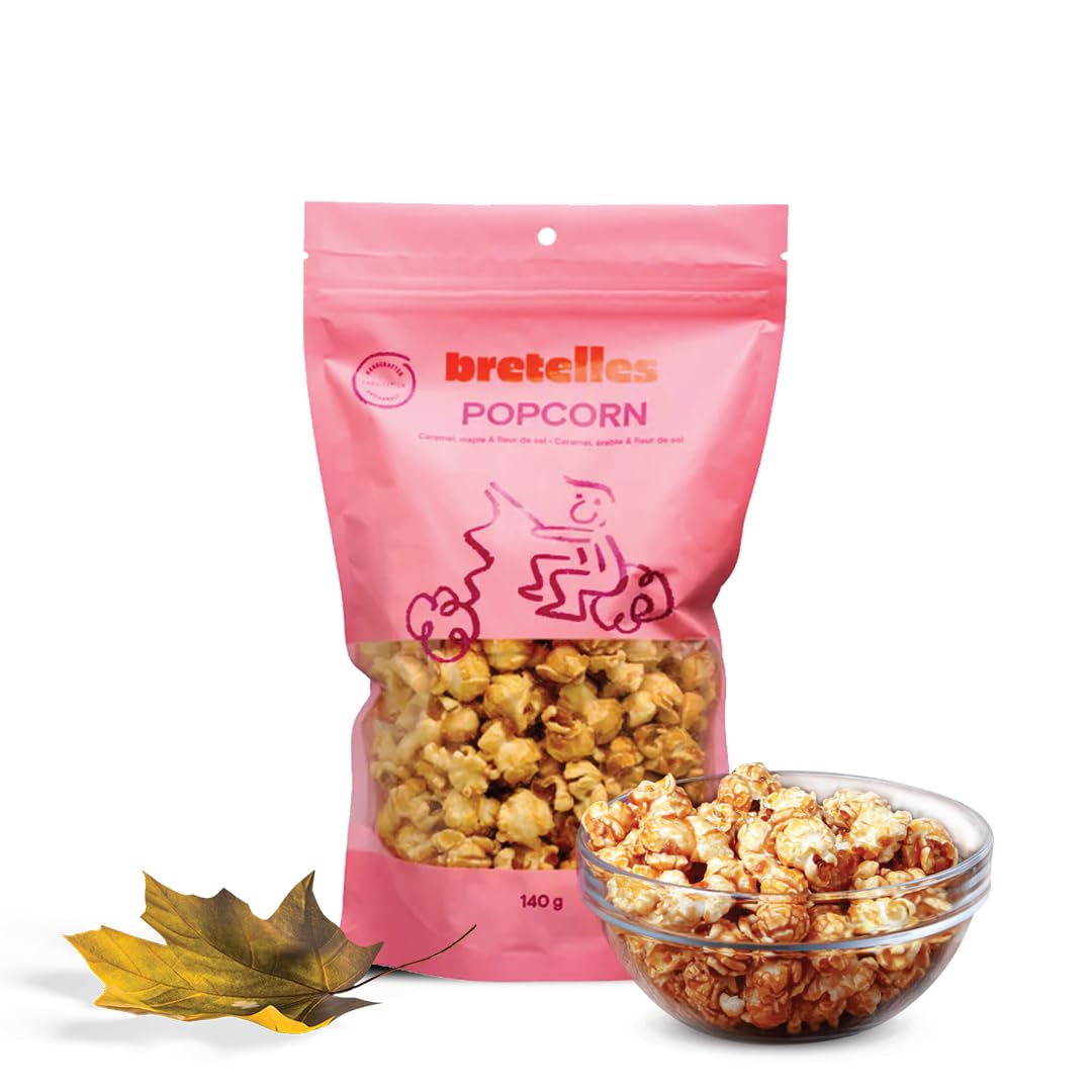 Bretelles Maple Popcorn - Gourmet Caramel Popcorn with Fleur de Sel - Vegan, Gluten-Free, Dairy-Free - 100% Natural Popped Popcorn 4.94 Ounces / 140g (Pack of 1)