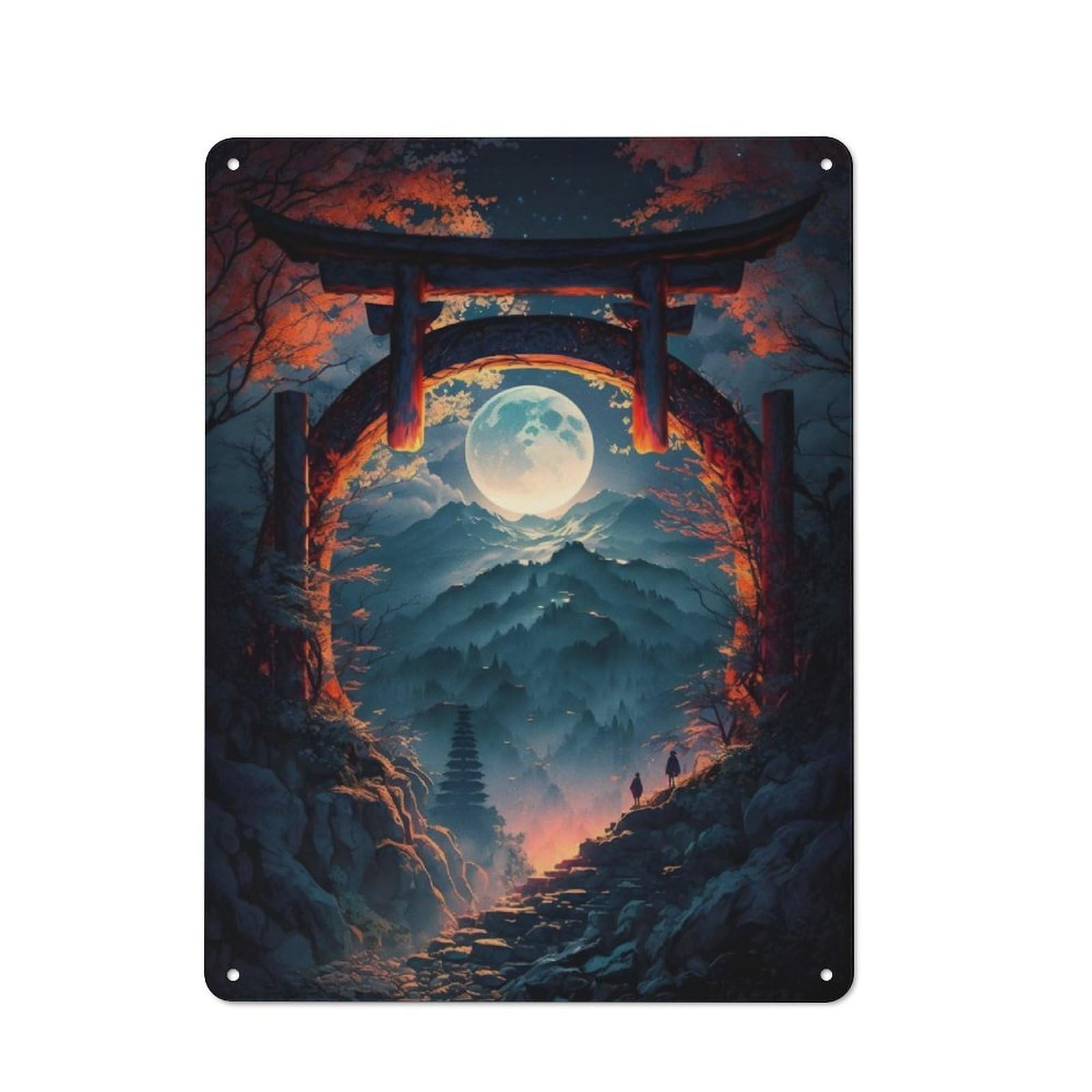 Junmoney Moonlight And Orange Gate Rustic Tin Sign 40X30cm Featuring For Garage Or Workshop, For Updating Garage And Workshop After Moving