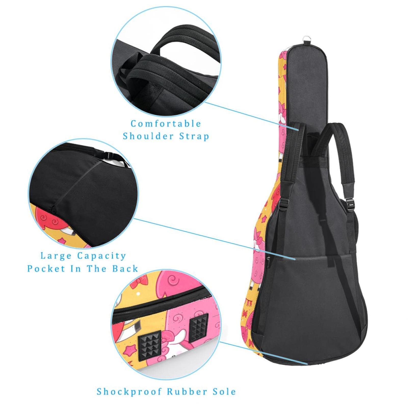 Torba na gitarę akustyczną wodoodporna gitara plecak gruby miękki wyściełany płaski 'Happy Easter Bunny Egg' klasyczna gitara etui, Kolor (4), 42.9x16.9x4.7 in, Organizer do torby
