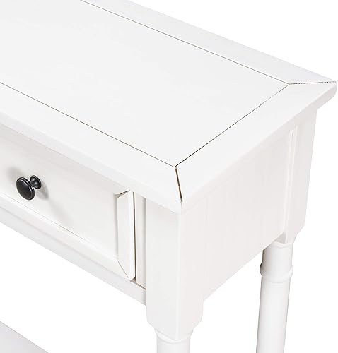 Miniatura 7 de P PURLOVE Mesa consola retro para sofá de entrada con cajones y estante mesa de sala de estar (blanco marfil) Blanco marfil,Azul marino (Antique