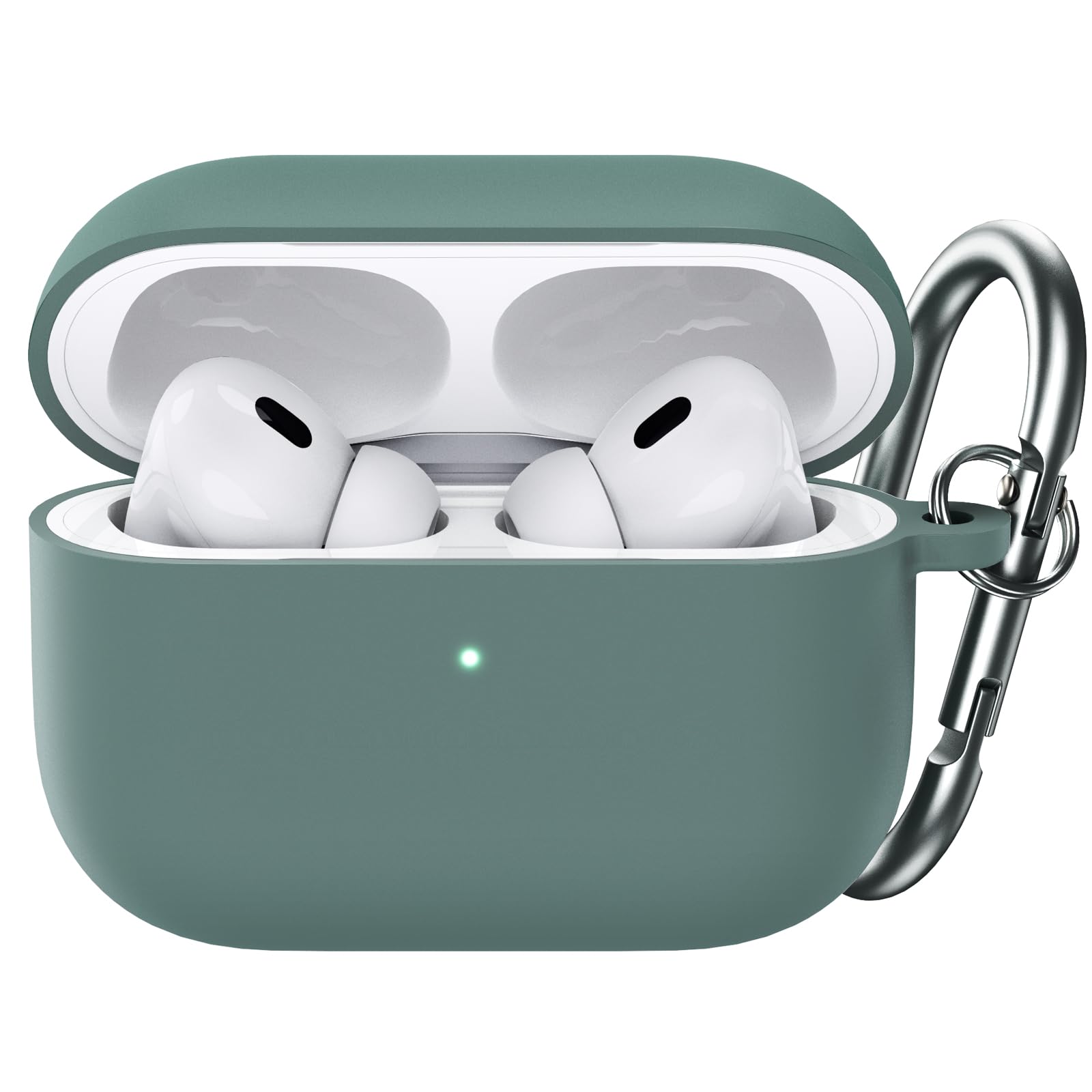 JETech Upgraded Silicone Case Cover for AirPods Pro (2nd/1st Generation 2023/2022/2019) with Keychain, Hard PC Interior, Shockproof Protective Skin Shell, Front LED Visible (Pine Green)