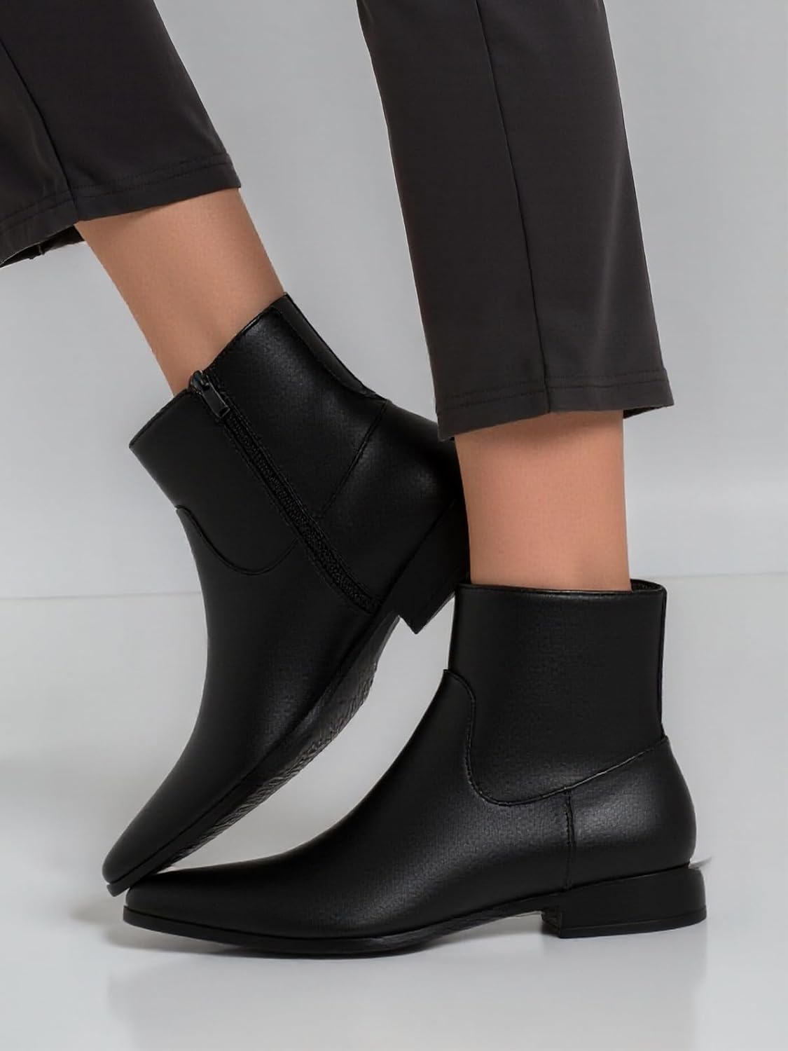 Coutgo Womens Booties Low Heel Ankle Boots Square Pointed Toe Chunky Heel Side Zipper Dressy Fall Boots Shoes - Image 3