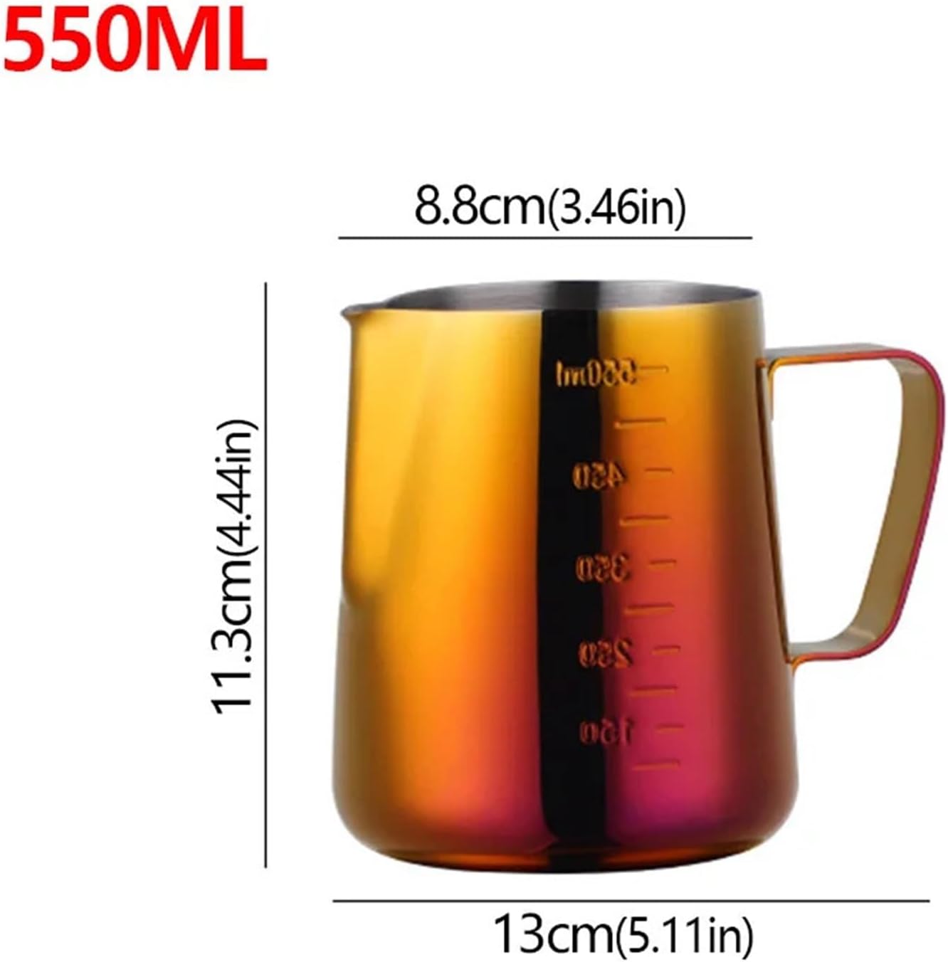 350/550ml Espresso Coffee Pull Flower Milk Mugs Cup Stainless Steel Craft Latte Art Jug Pitcher Mug(550ml phantom Red)