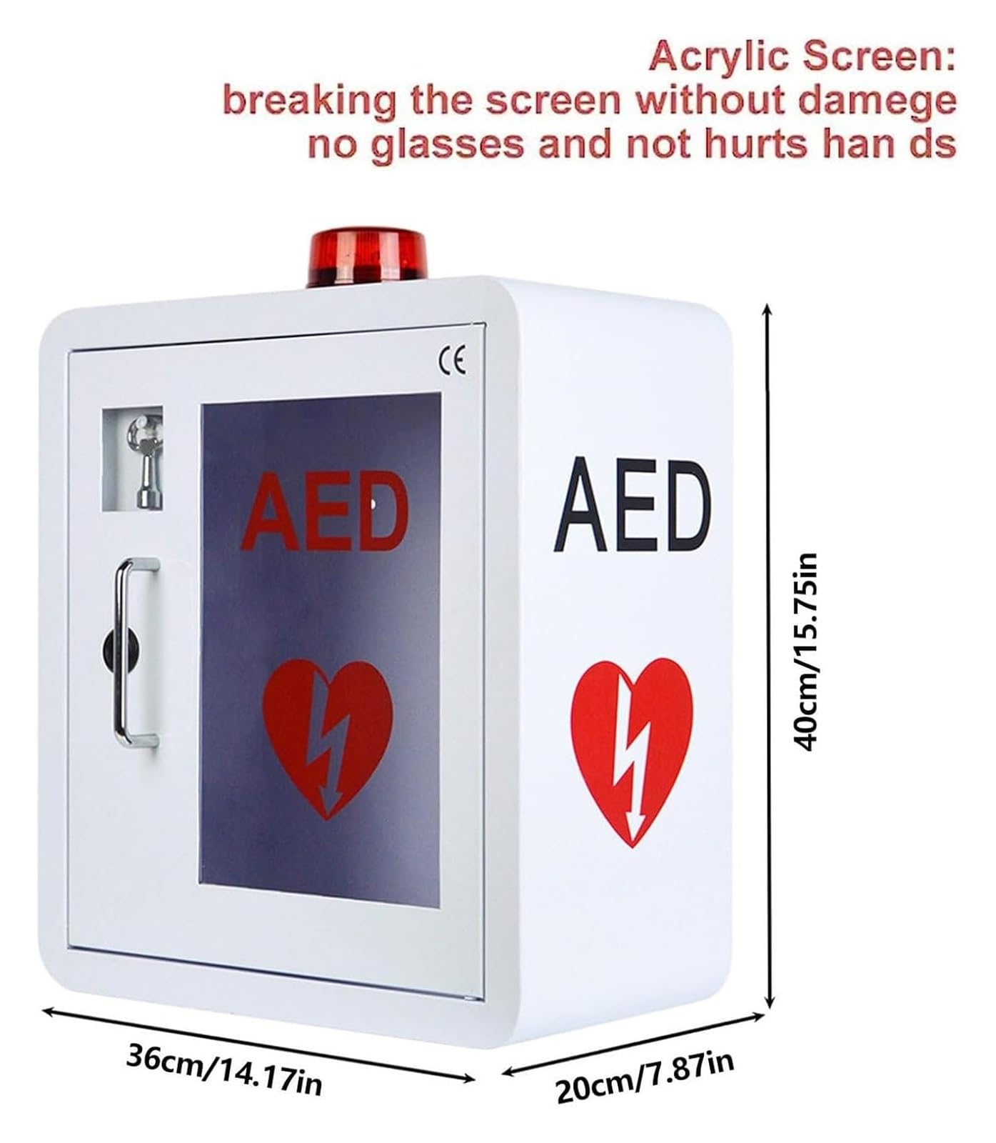 Armadietto per la conservazione dei defibrillatori Armadio a parete for defibrillatore semiautomatico esterno (DAE) con sistema di allarme e luce, scatola di allarme for defibrillazione cardiaca, vali
