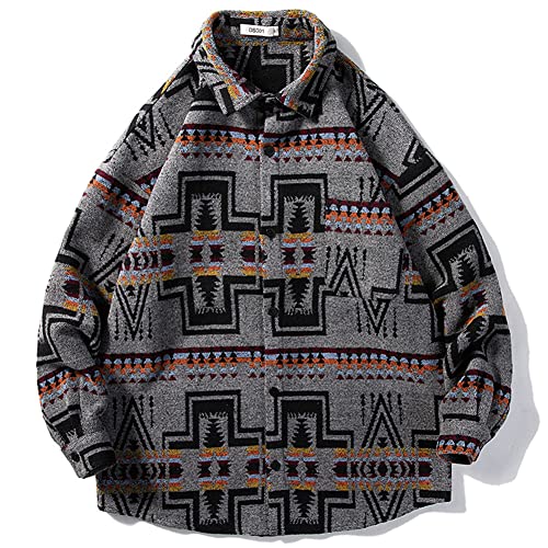 Veste graphique ample gris foncé boutonnée vêtement tendance homme taille M