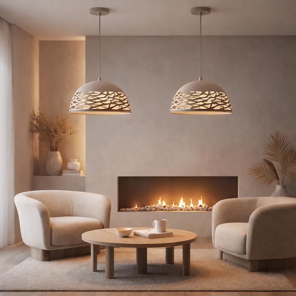 Vetrineinrete® Lampadario a sospensione tortora da soffitto con paralume in metallo traforato design contemporaneo moderno lampada da soffitto.