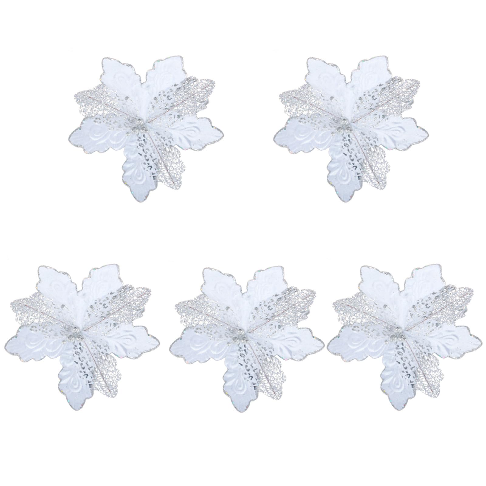 Tsophreniq Of 5 Glittering Poinsettias Artificial Flower Sparkling Christmas Tree Ornament Stylish Festival Seasonal Decoration Festival Holiday Decoration