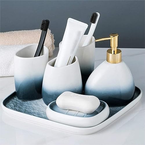 Miniatura 4 de Decoración de baño de tocador, juego de accesorios de baño de 5 piezas, dispensador de jabón de cerámica, vaso retro, lindo soporte para cepillos de