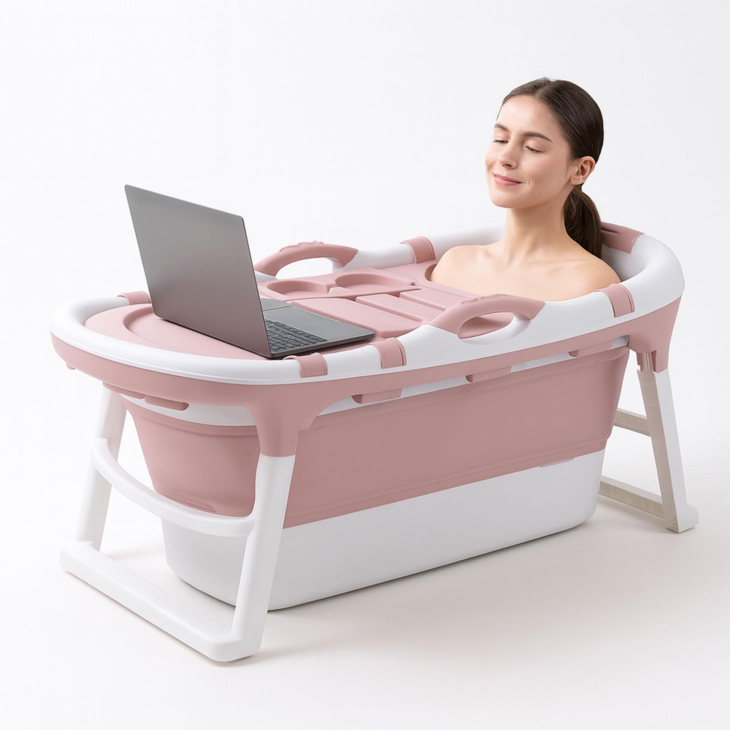 FlinQ Baignoire Pliable Adulte - 121 cm - Rose | Pour salle de bain | Mobile avec siège | Également adaptée aux enfants