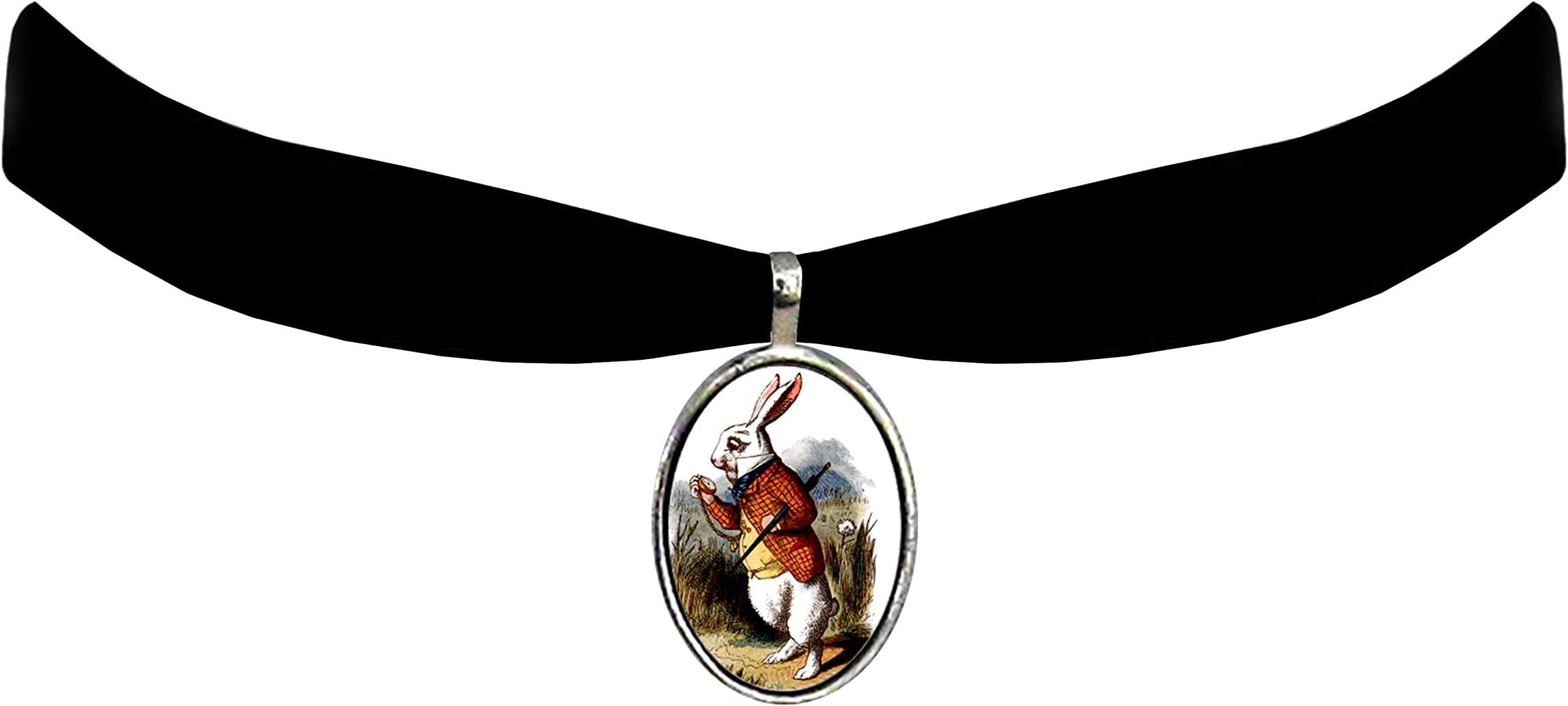 Victorian VaultAlice in Wonderland Black Velvet Choker Steampunk Gothic Pendant Necklace