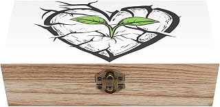 Wood Heart Line Art Keepsake Box Wooden Storage Box with Hinged Lid & Gold Buckle Rustic Memory Treasure Chest for Jewelry Craft Photo Letter Card Crystal Storage Wedding Bridal Shower Gift