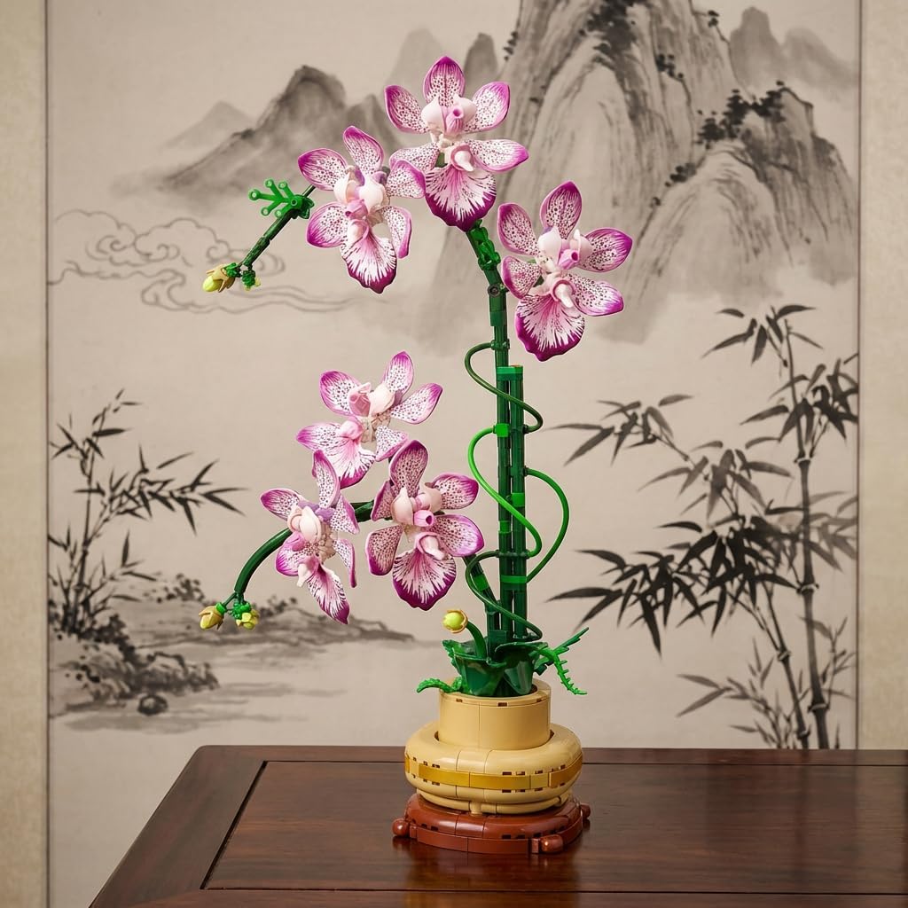 Orchid Flowers Building Block Sets, Compatible with Lego 853792 Accessory, Artificial Plant, Botanical Collection for Home, Kitchen, Desk Decor, Best Gift for Mom, Kids, 4+(Purple 697Pcs)
