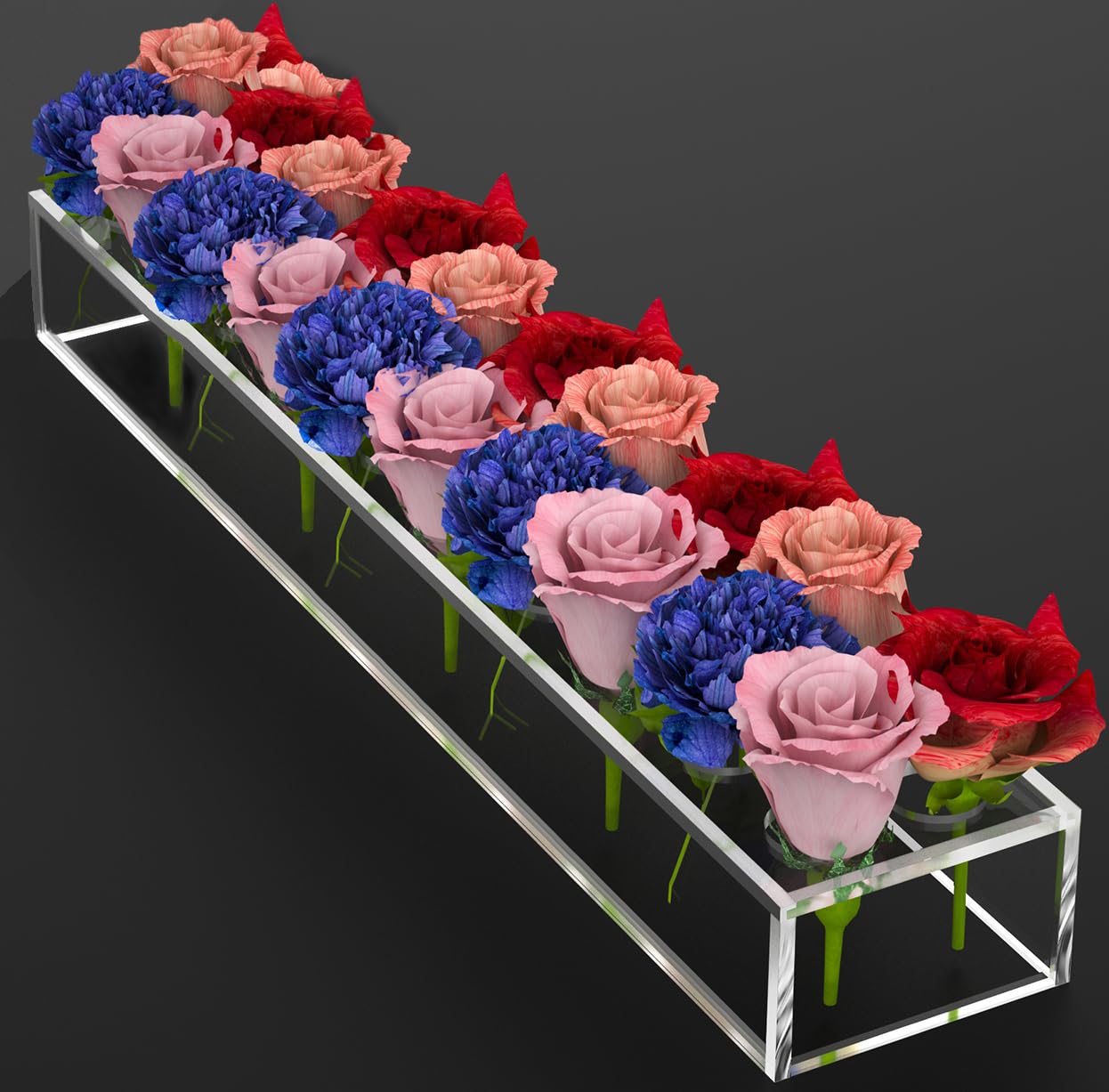 Heifgott Rectangular Flowers Vases Clear Acrylic Modern Vases 16.5 Inches Long Clear Vase Floral Centerpiece for Dining Table Low Decoration Vase for Wedding Party Home Dining Table Decor(Clear Vase)