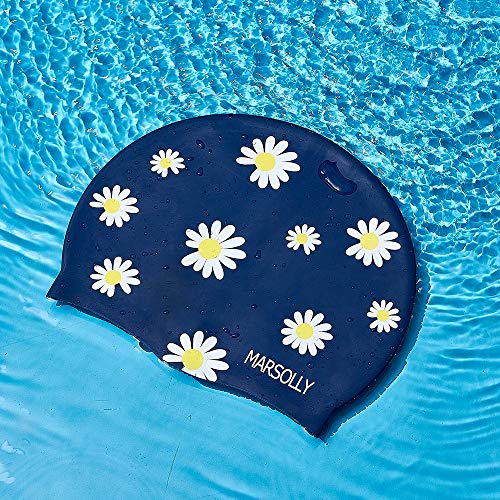 Marsolly Silicone Swim Cap For Women, Waterproof Long Hair Swimming Caps With Flower Printed #TOP7