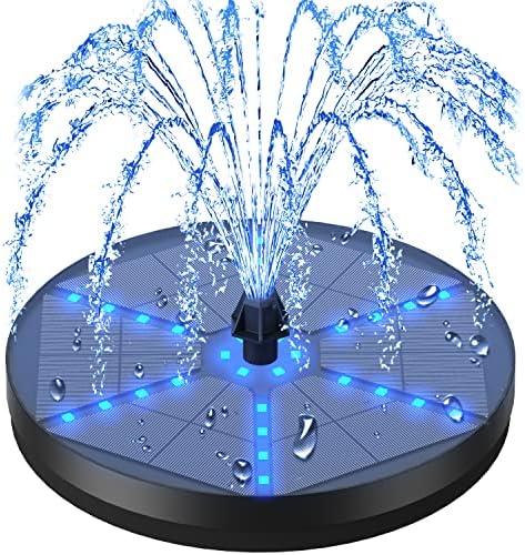 GAIZERL Solar Bird Bath Fountains Upgraded, 4W Solar Powered Water Fountain Pump with 7 Nozzles & 4 Fixers, 4000 Battery, 7 Colors LED Light for Garden, Pond, Pool, Fish Tank, and Outdoor