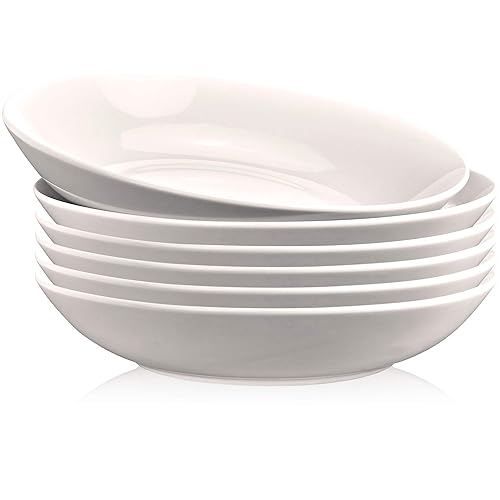 6 Porcelain Pasta Bowls - Bowl Dish Set for Salad,