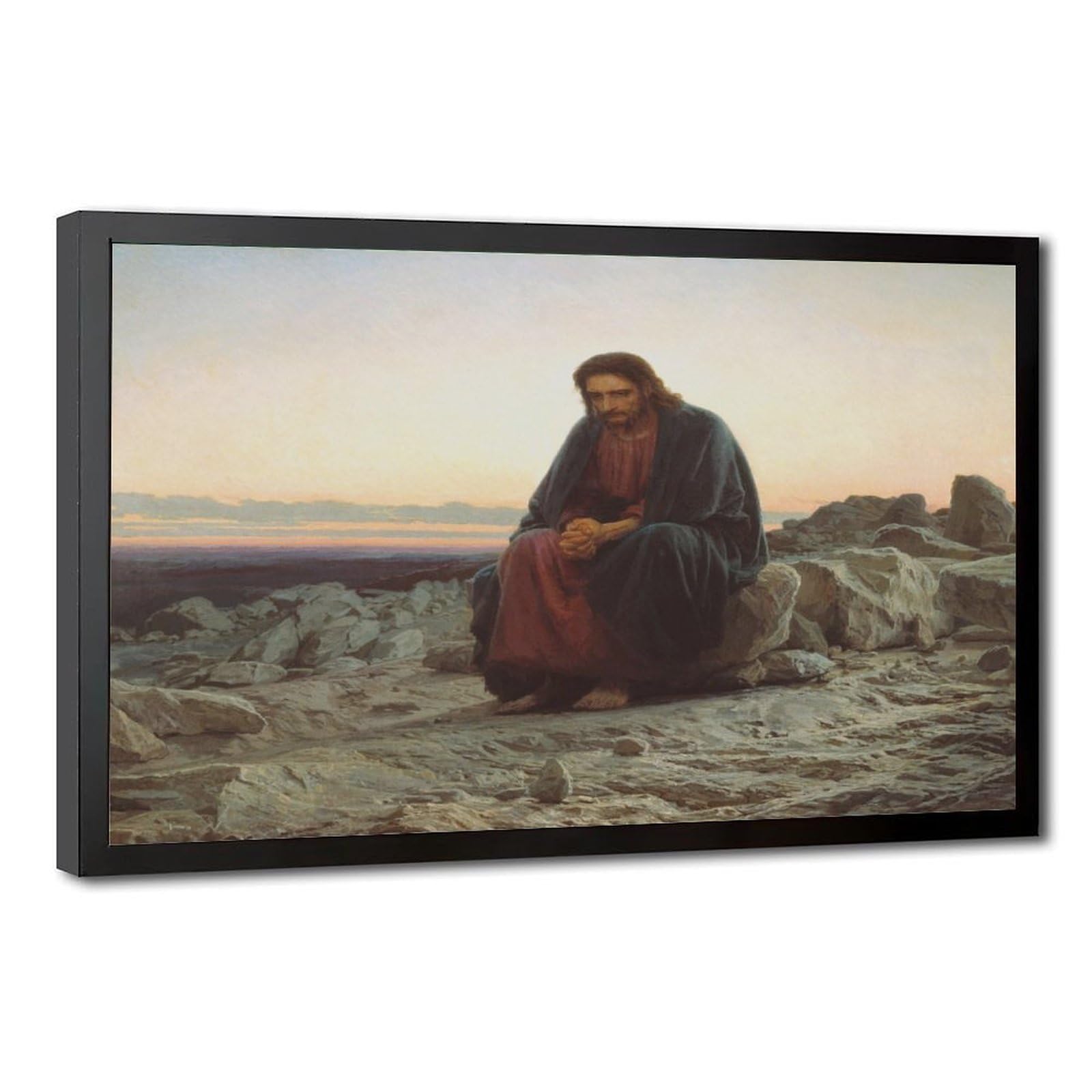 WCYB Ivan Nikolaevich Kramskoi - Christ in The Wilderness Desert Prints Posters Canvas Deco Paintings Wall Art For Office Living Room Hangable Frame 24" L X