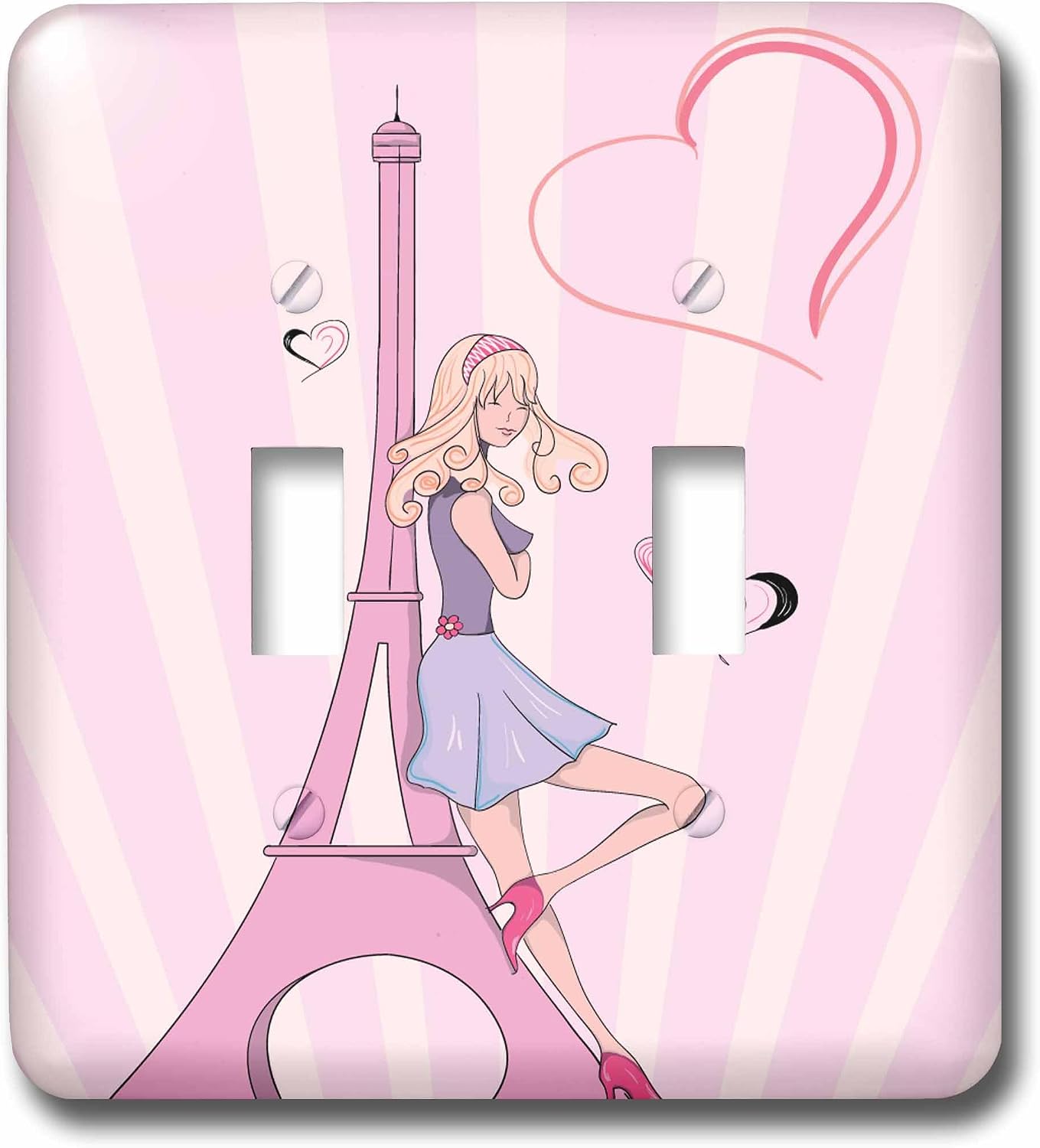 3dRose LLC lsp_106888_6 Girly Pink Girl Eiffel Tower and Hearts Paris Love Vector Illustration 2 Plug Outlet Cover