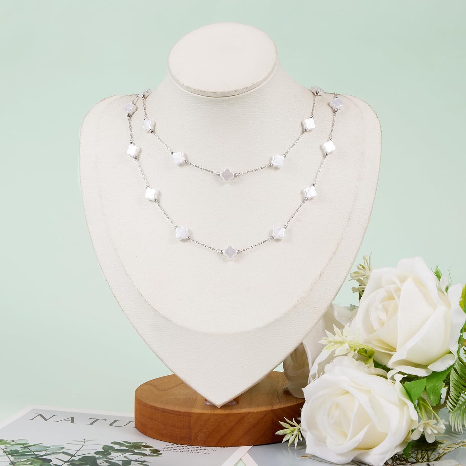 KYUNHOO 13 Feet Stainless Steel Silver Jewelry Making Chains Four Leaf Clover Shaped Faux Pearl Chain Roll with Jewelry Clasps for Handcraft DIY - Image 7