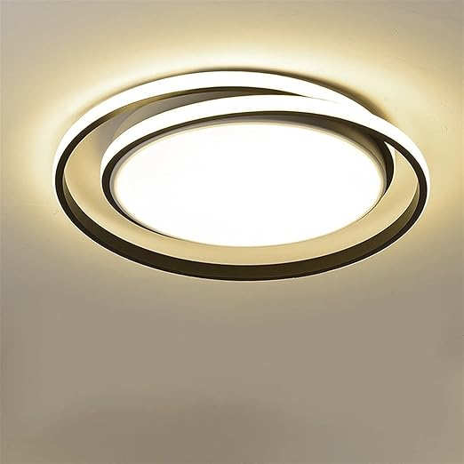 Generic Ceiling Chandelier Lamp, Modern Golden Round LED Chandelier for Bedroom Living Room Kitchen Simple Ceiling Study Indoor Decorative Ceiling Lighting Chandelier (Noir D45cm / Warm wh