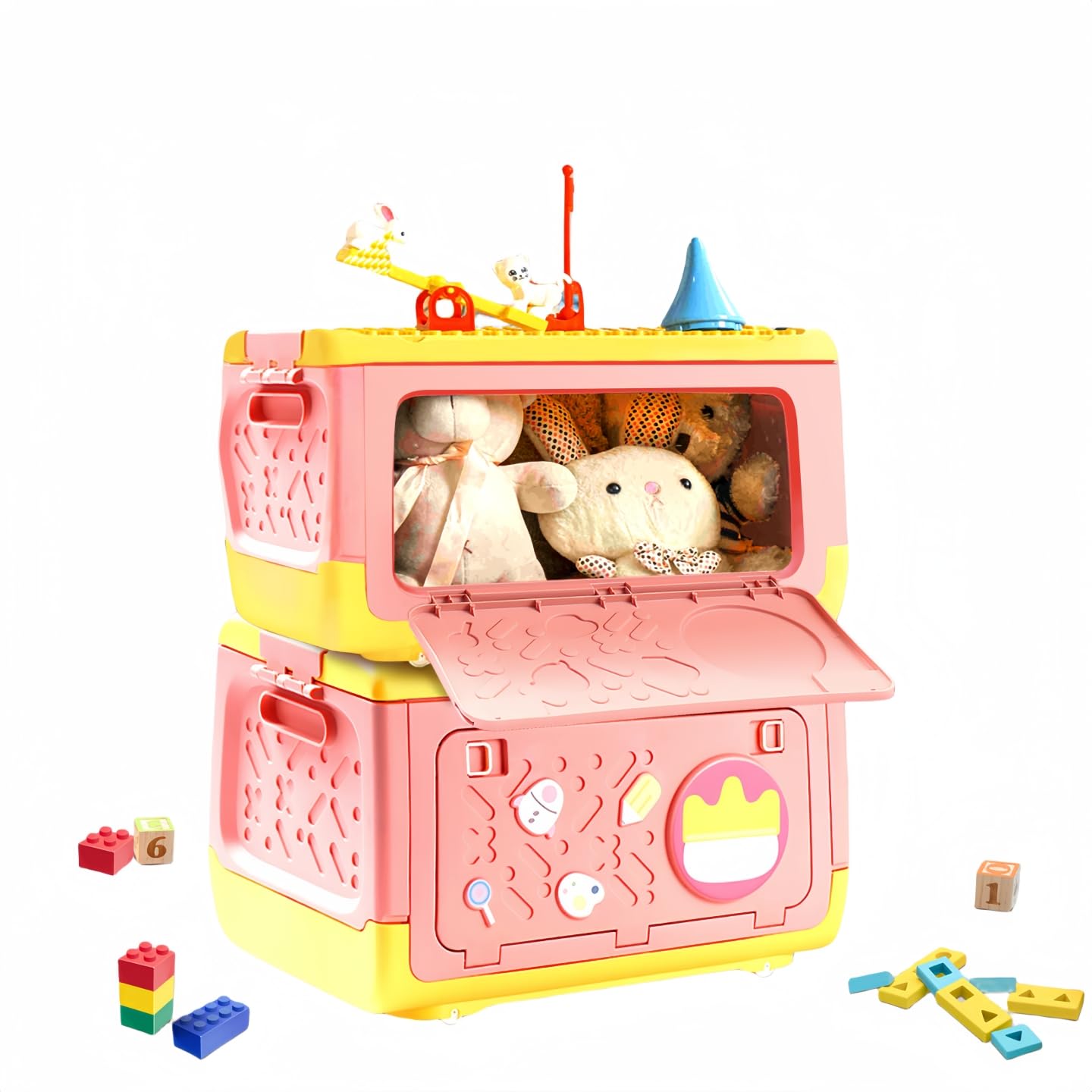 Photo 1 of Stackable Toy Storage Box with Wheels and Lid for Building LEGO Blocks, 1 Piece, 2 In1 Multi-use: Gaming Table and Toy Storage Bin, for Medium and Small Toy Organizer