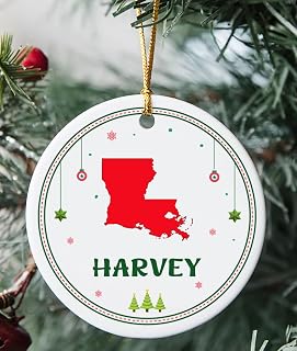 Harvey LA Ornament for Christmas Tree Decorations City Travel Souvenir Gifts for Family - Housewarming Gift Harvey Louisiana Ornament 3 Inch Plastic