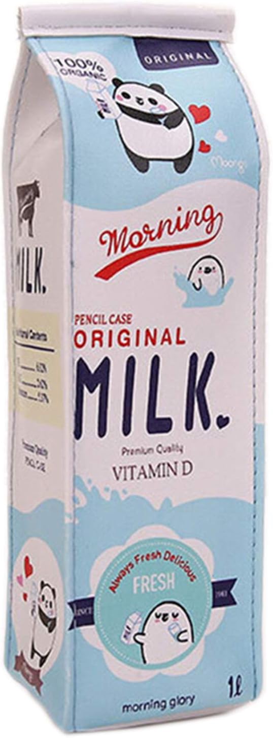 8 Colors,Large Capacity Cute Milk Carton Pencil Cases Box Cosmetic Bag with Zipper by Warmword (Blue)