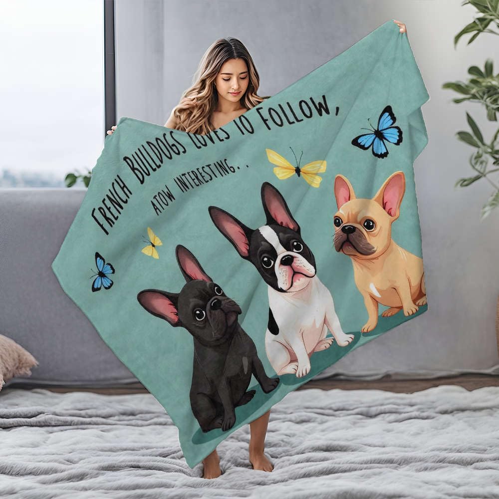 Couverture flanelle bouledogue français aux finitions soignées