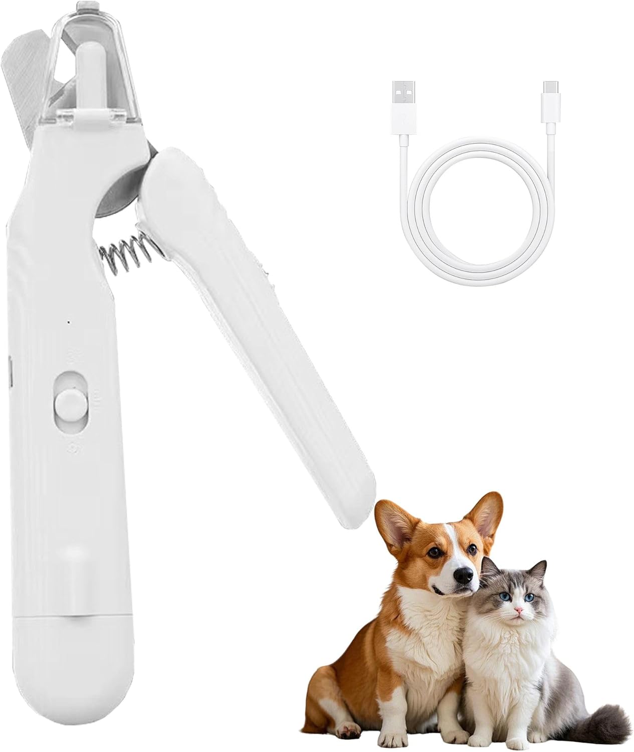 2-in-1 Canine Nail Grinder & Canine Nail Clippers Trimmers for Giant Medium Small Canines Cats Pets Claw Trimmer with LED Lights (White)